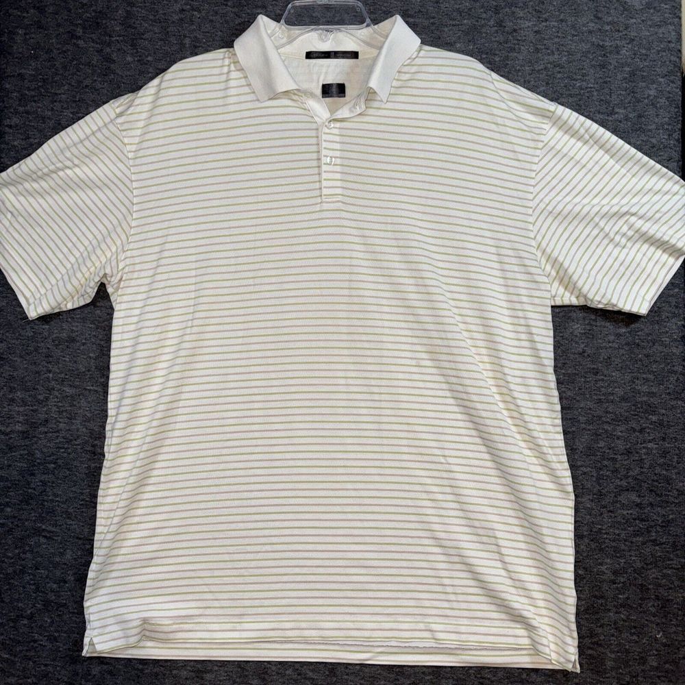 Nike Mens Tiger Woods Collection‎ Striped Pale Yellow Dri-Fit Golf Polo Sz XXL